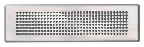 Rechteckige Abdeckblende aus Edelstahl mit perforierter Oberfläche, geeignet für Vaillant Produkte. Sie zeigt eine gleichmäßige Anordnung von Löchern.